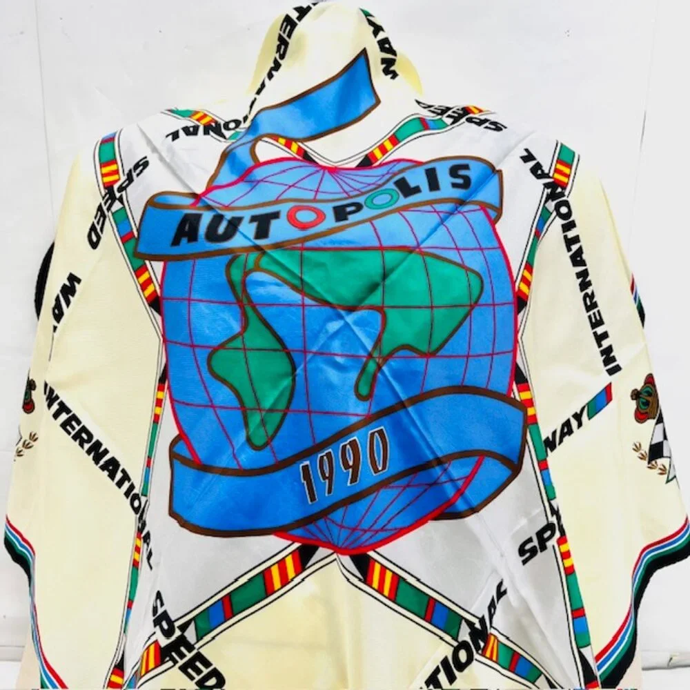 Unused-Vgt 1990 Auto Polis International Speed Way Scarf, 100% silk 35x35